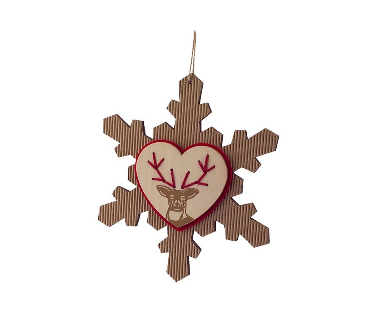 Melrose 6.75" Brown and Red Rustic Craft Snowflake with Reindeer Christmas Ornament